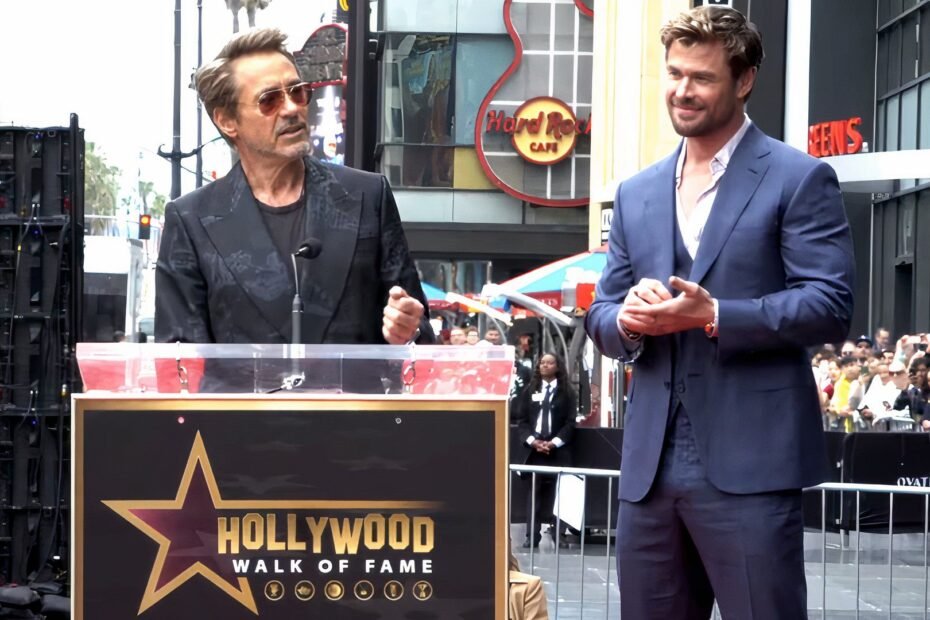 RDJ Zomba de Chris Hemsworth na Cerimônia da Calçada da Fama de Hollywood