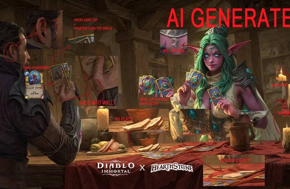 **A polêmica sobre arte gerada por IA no evento de crossover de Diablo Immortal e Hearthstone** Ativismo e AI: A polêmica arte do evento Diablo x Hearthstone!